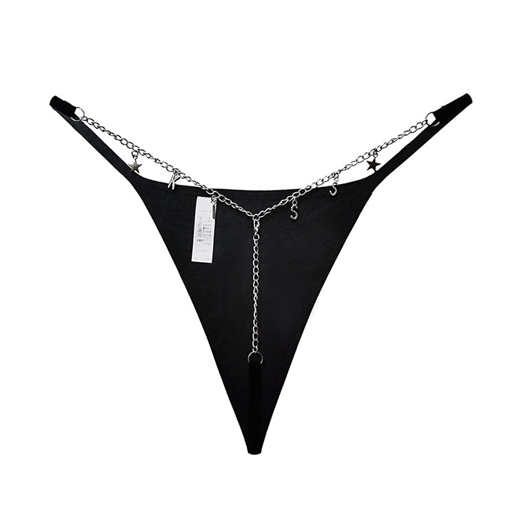Trendy Metal Chain Transparent Lace T-shaped G String Thong Underwear - Picture 9 of 12