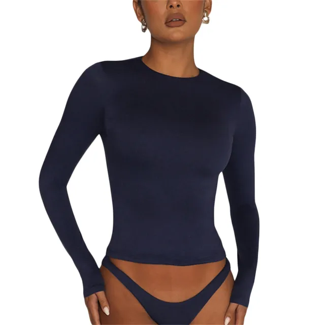 Women's Fashion Casual Solid Color Slim Pullover T shirt Dark Blue - Shop at LoveMi