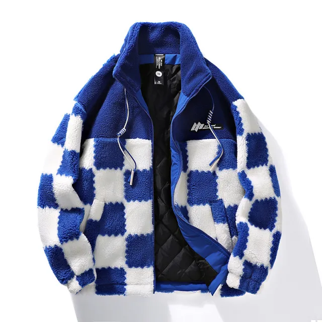Plaid Lamb Wool Coat For Men And Women In Winter Blue - Shop at LoveMi