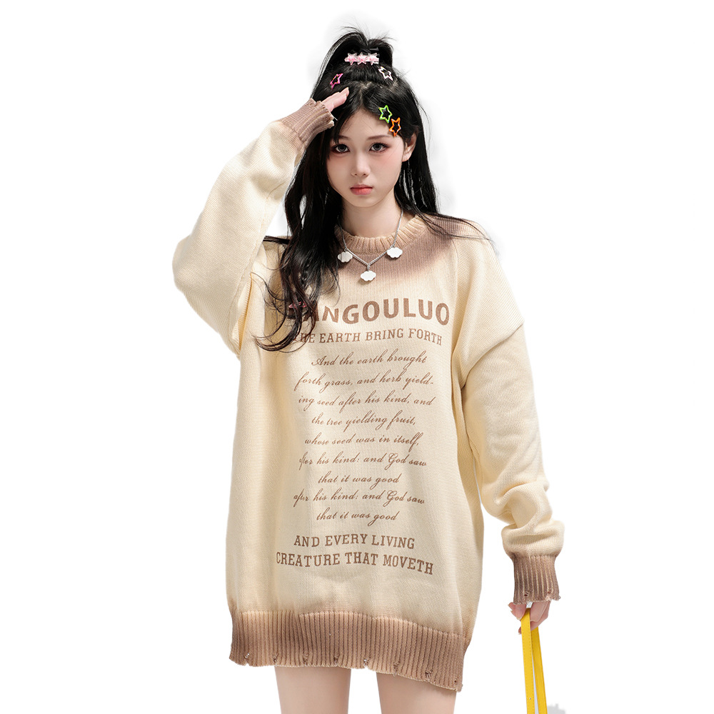 Niche Tie-dyed Worn Loose Casual Sweater Cotton Knitwear