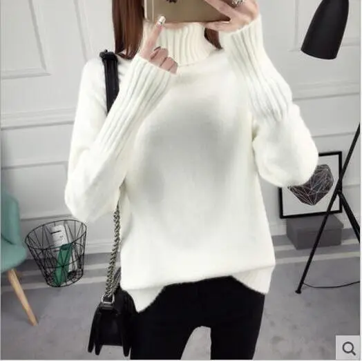 Korean Style Long Sleeve All-matching Thickened Jumper Women - White