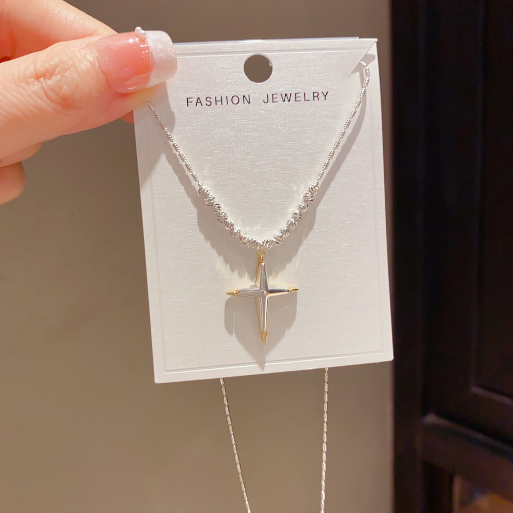 Metal Contrast-color Cross Pendant Necklace