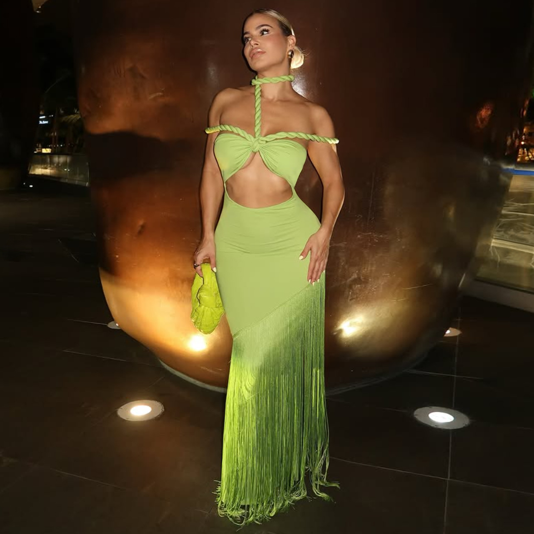 Tassel Stitching Tube Top Bandage One-piece Dress