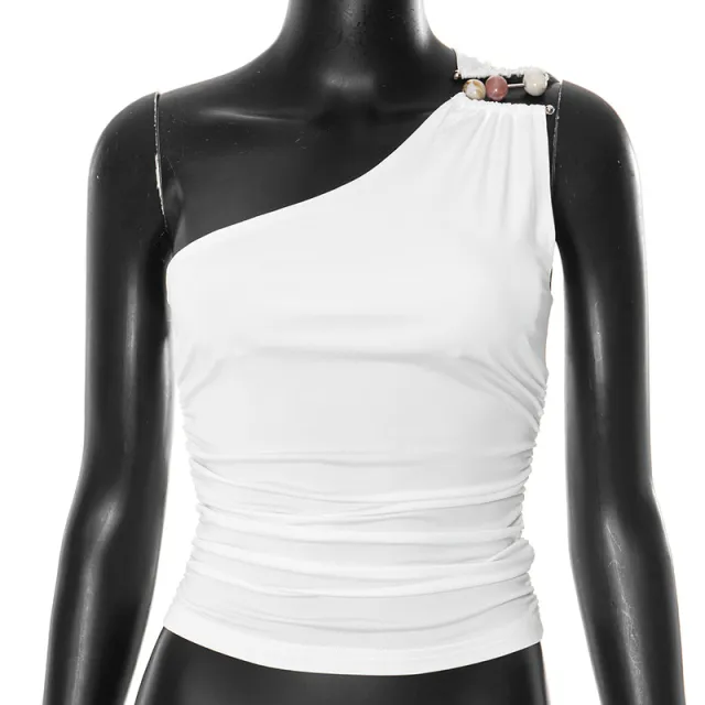 Women's One shoulder Cropped Tank Top Top White - Shop at LoveMi