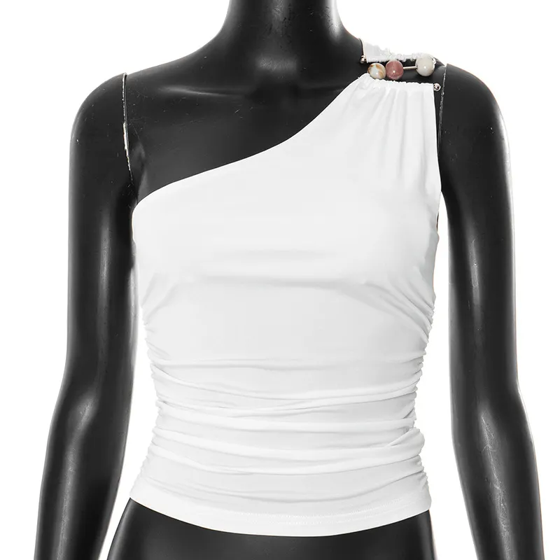 Women's One-shoulder Cropped Tank Top Top - White