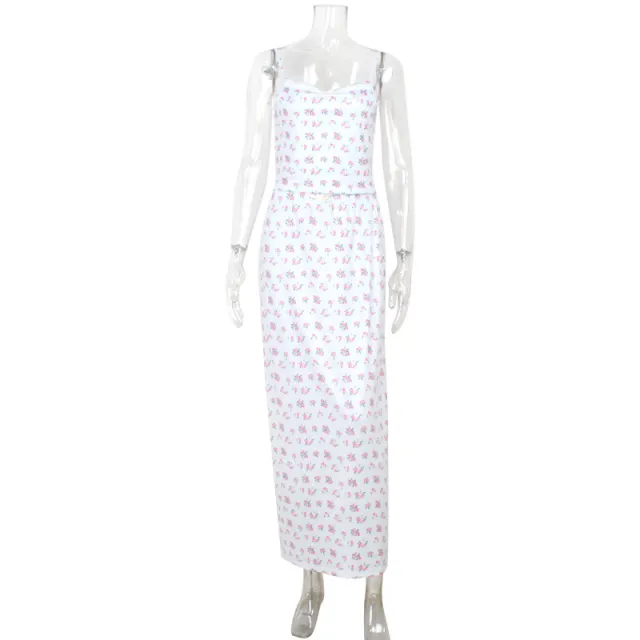 Floral Strap Tube Coat Skirt Suit Light Blue - Shop at LoveMi