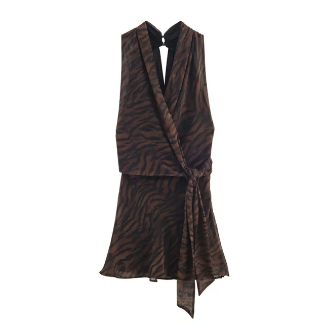 Animal Print Double Breasted Mini Dress Picture Color M - Shop at LoveMi