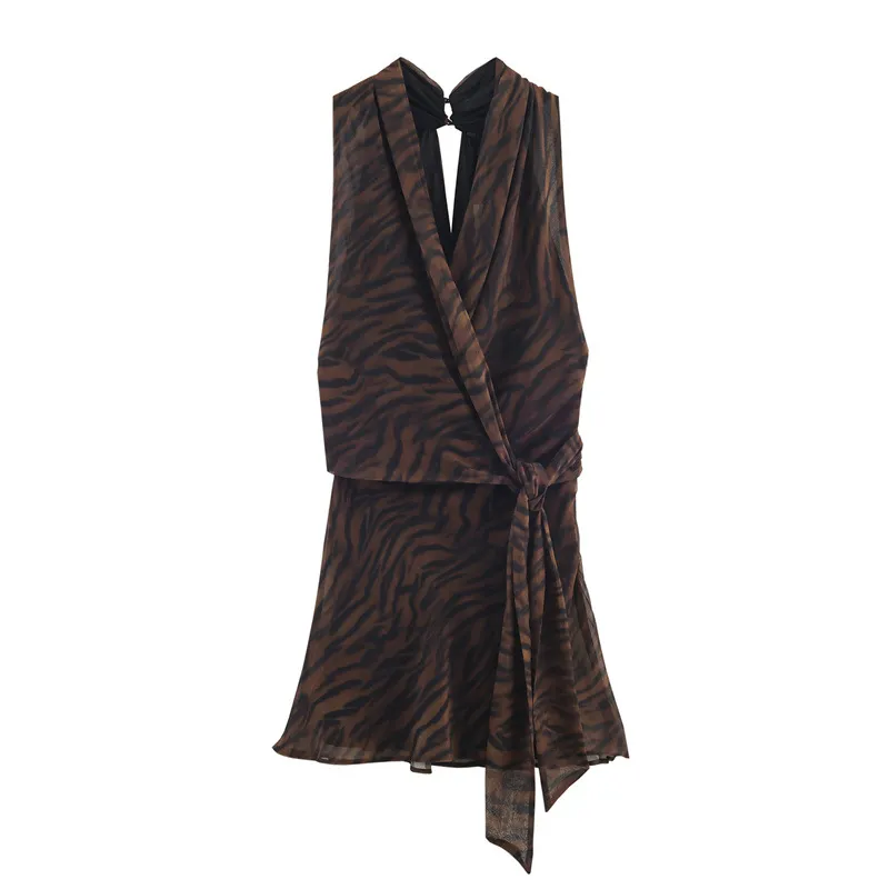 Animal Print Double Breasted Mini Dress - Picture Color-M