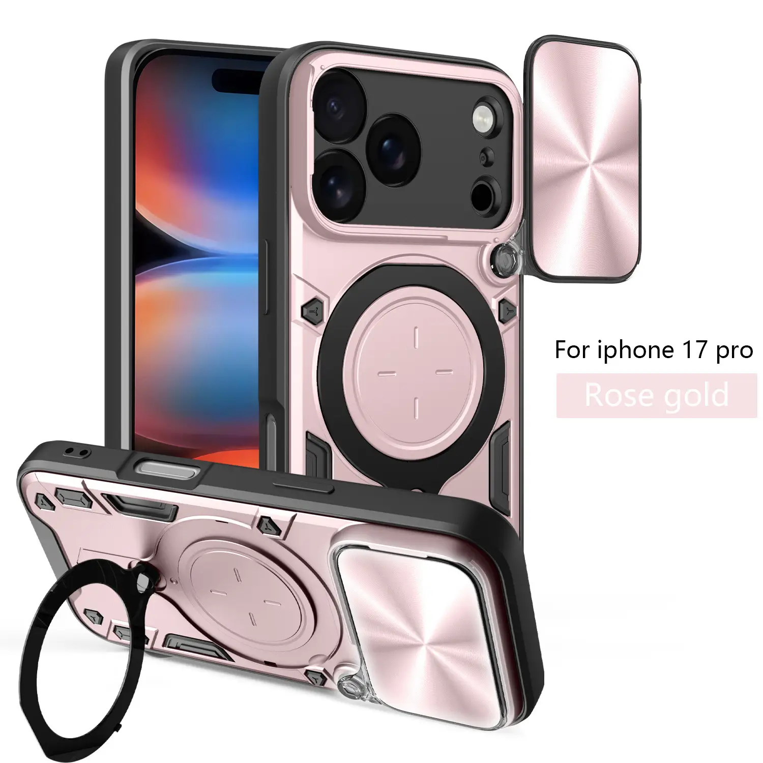 Window Slide Case With Magnetic Bracket And Large Finger Ring Holder