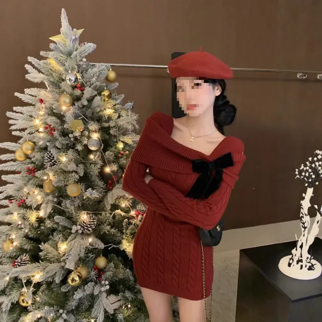 High end Women's Waist cinching Knit Fitted Dress Red - Shop at LoveMi