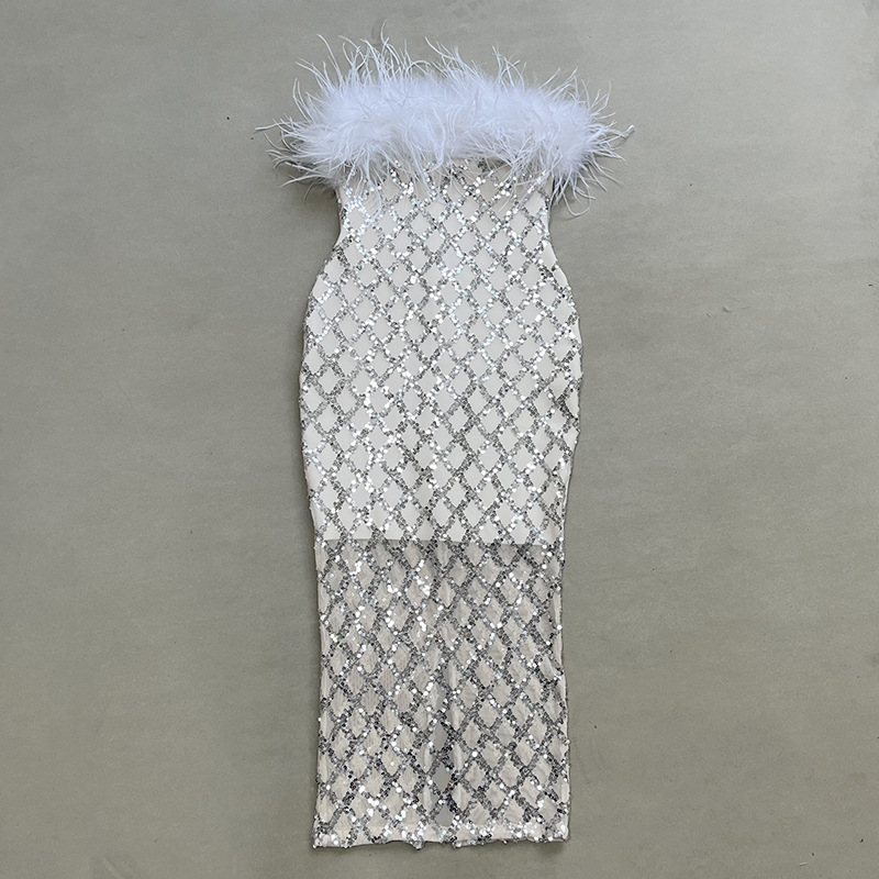 Sequin Feather Bandage Dress, picture 4 of 8