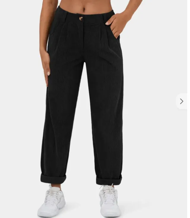 Women's High Waist Casual Pants Solid Color Loose Straight Trousers Black - Shop at LoveMi