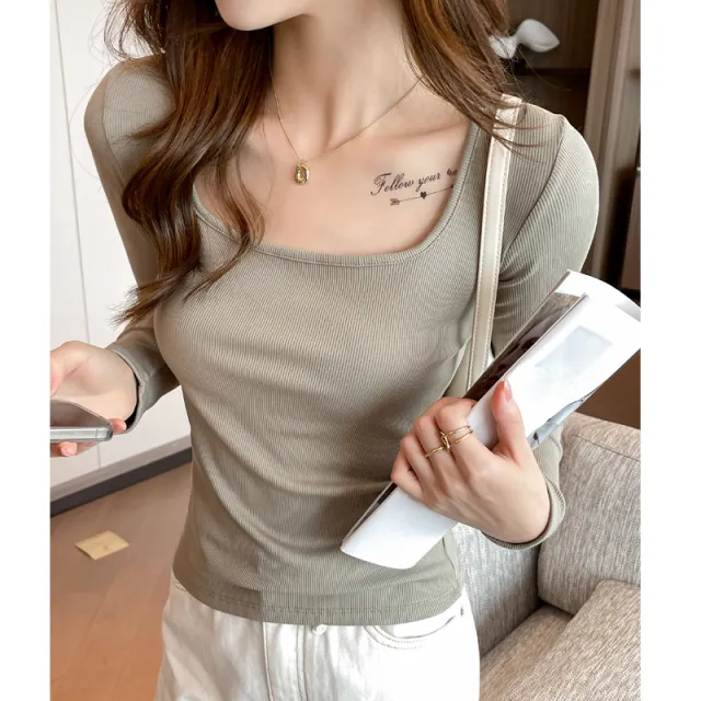 Top Long Sleeve Inner Wear Korean Slim Fit Tea Π Color - Shop at LoveMi