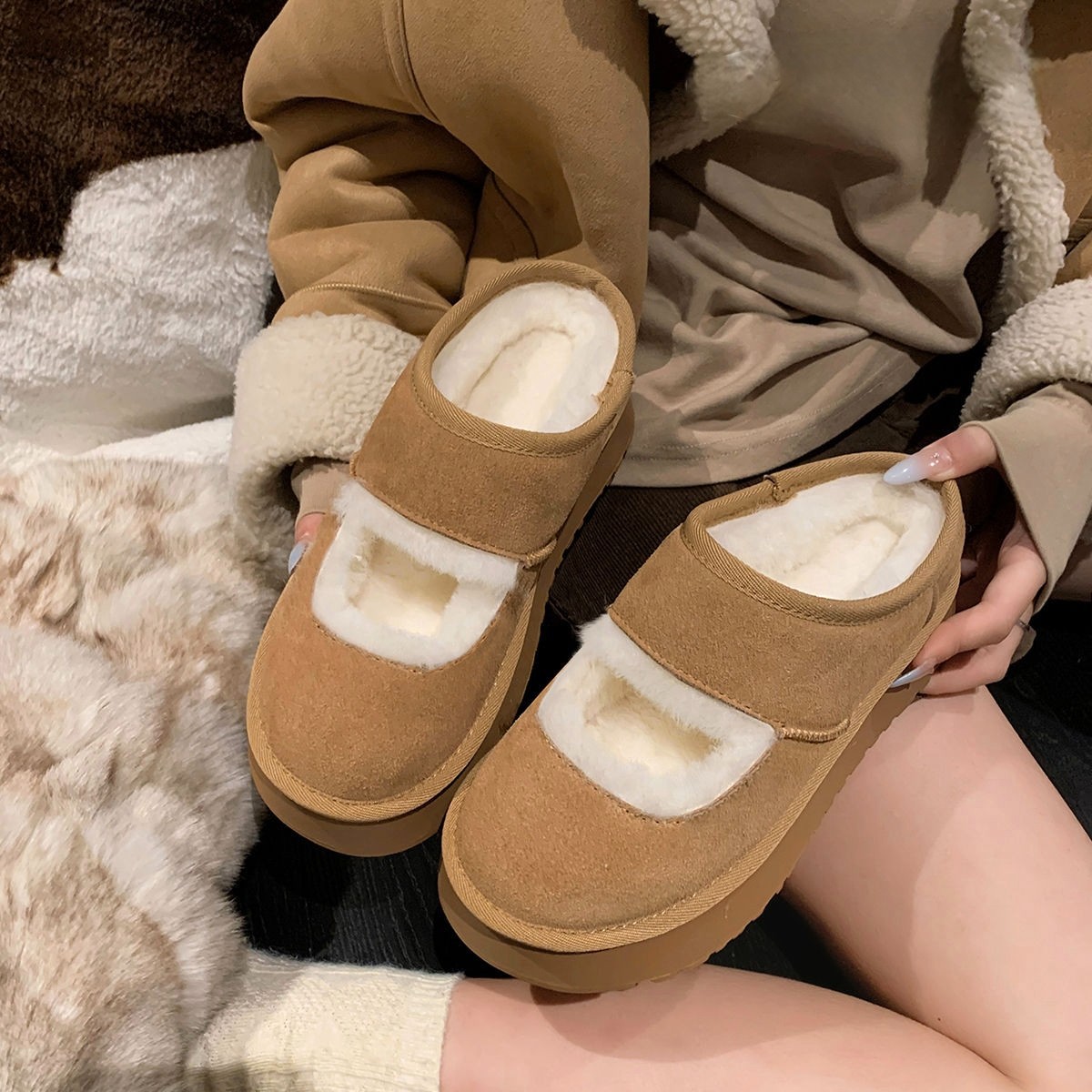 Mary Jane Chunky-heel Half-slippers Warm Snow Boots