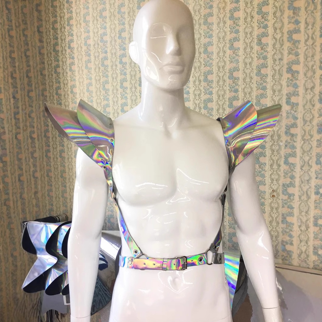 Radium-colored Leather Shoulder-strapped Stage Performance Top