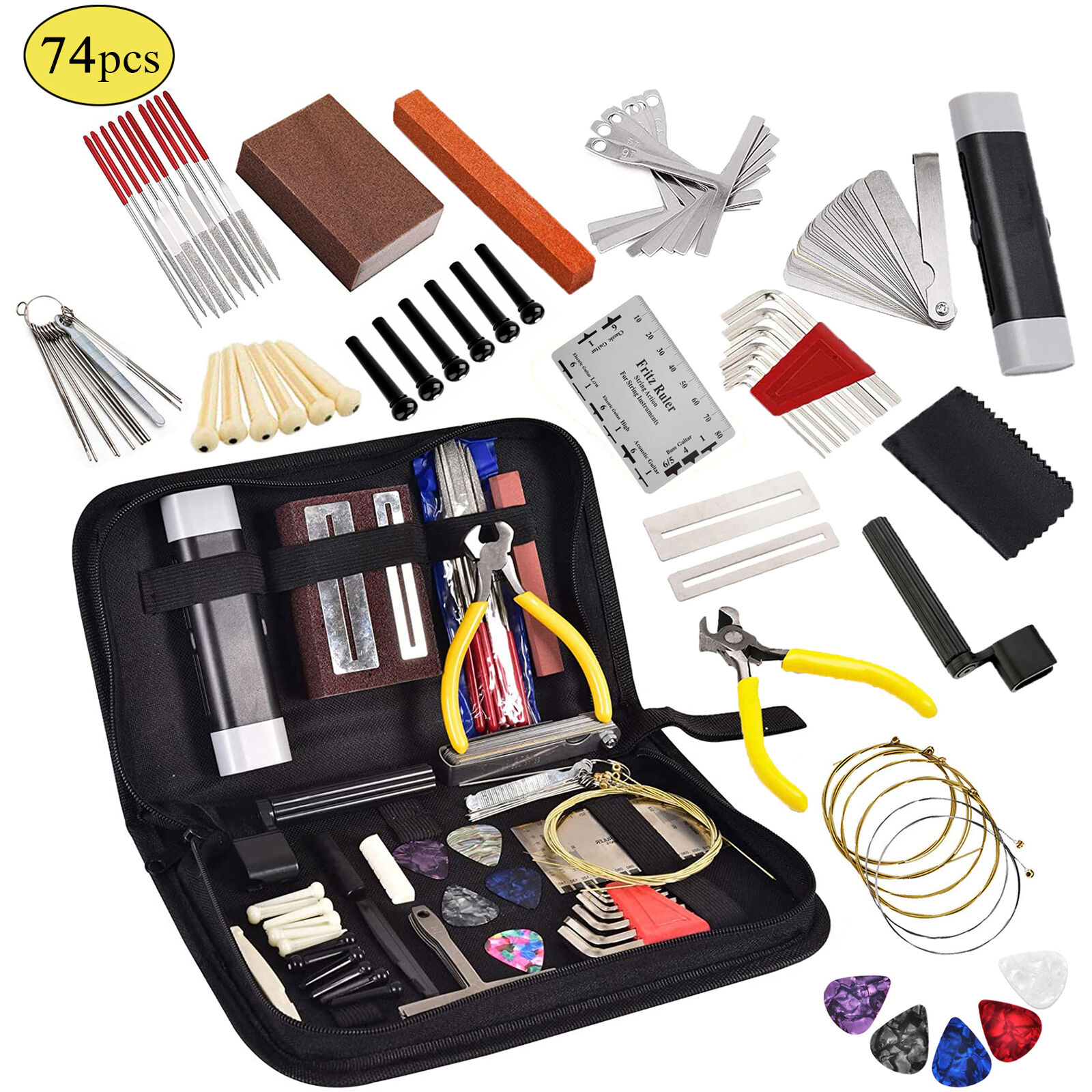 Guitar Repair And Maintenance Kit 74 Pieces Measuring Strings Replacement Suit