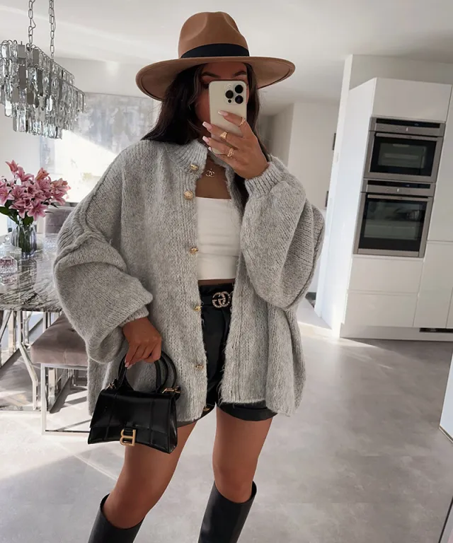 Autumn And Winter Solid Color British Style Vintage Button Cardigan Batwing Sleeve Sweater Coat Gray - Shop at LoveMi