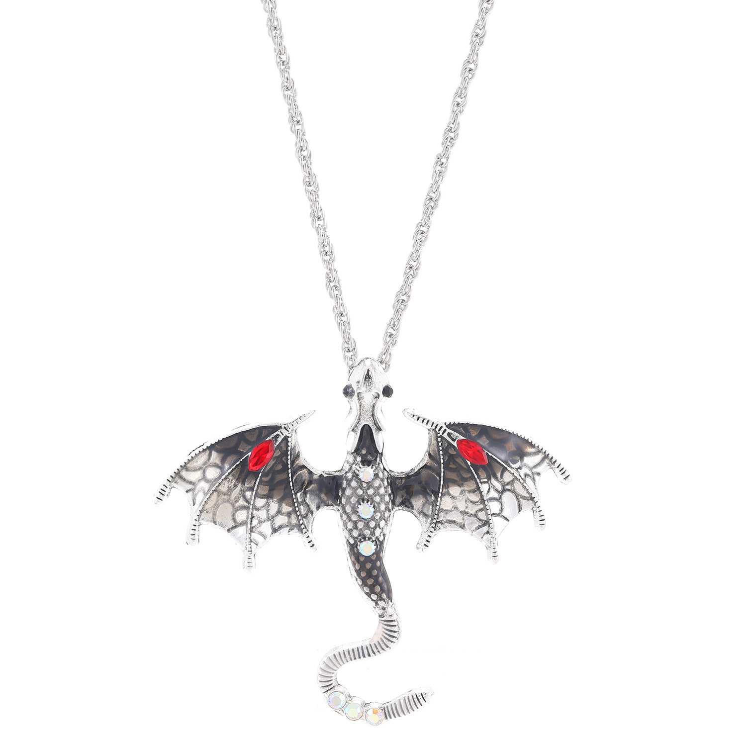 Retro Oil-drop Cartoon Flying Dragon Pendant Hip-hop Rhinestone-studded Necklace For Clubbing