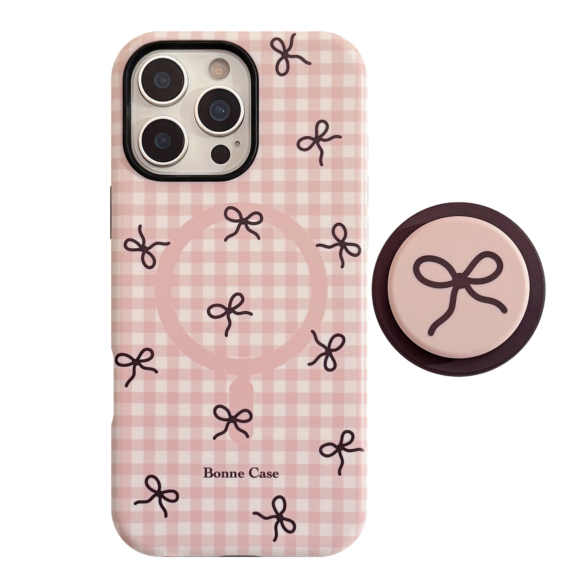 Plaid Bowknot Magnetic Stand Phone Case