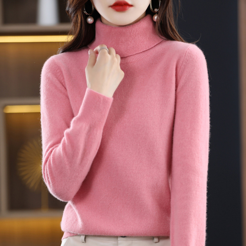 Womens High-neck Wool Sweater A Loose Versatile Knit Perfect For The Office
