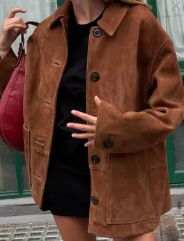 Retro Brown Lapel Long Sleeve Button Coat Lapel Button Coat - Shop at LoveMi