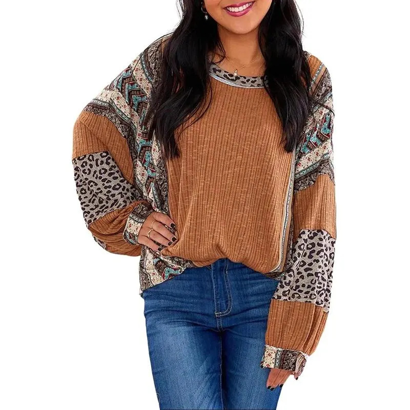 Women's Casual Striped Round-neck Loose-fitting Top With Color-block Design