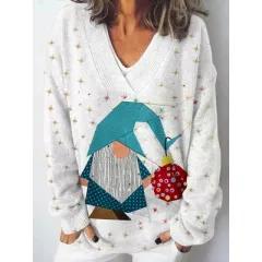 European And American Christmas Series V-neck Printed Sweater - Cln101611 - View 1