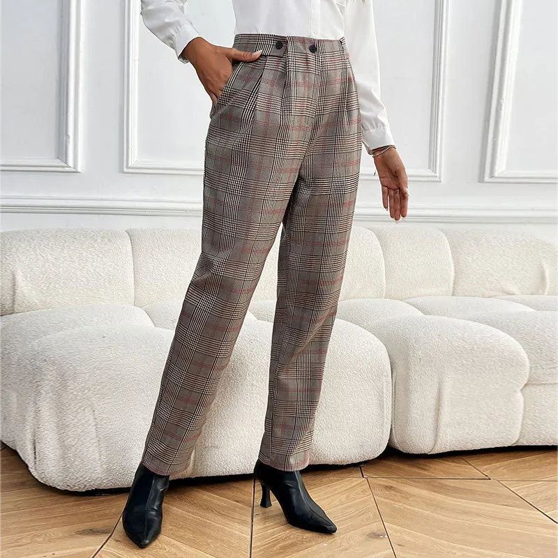 Houndstooth Feet Ladies Suit Pant - Caramel Mocha-Xl