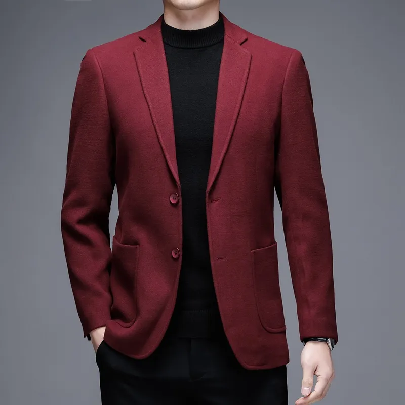 Men's Solid Color Casual Woolen Suit Thick Warm Jacket