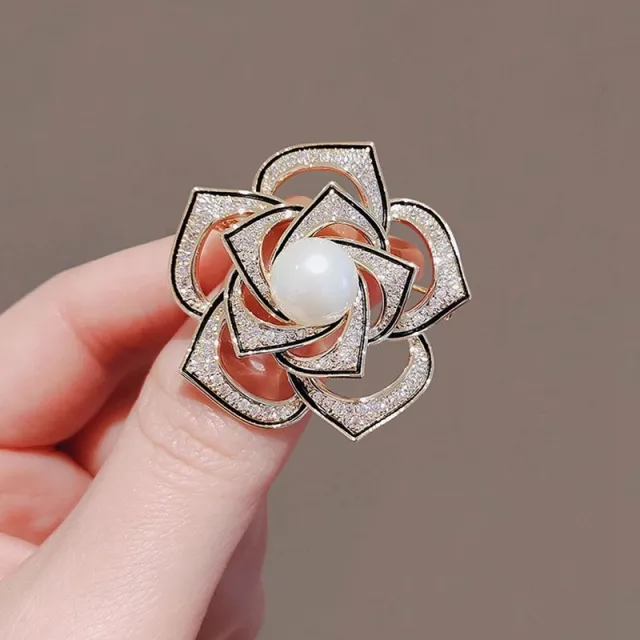 High grade Classic Style Camellia Brooch Refined Grace Hollow Flowers Camellia Brooch - Shop at LoveMi
