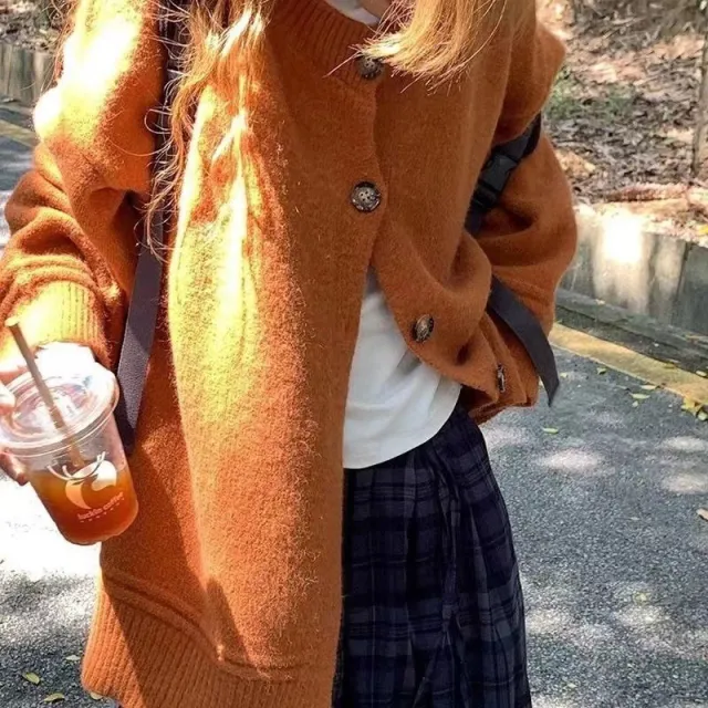 Japanese Lazy Style V neck Long Sleeve Sweater Coat Orange - Shop at LoveMi