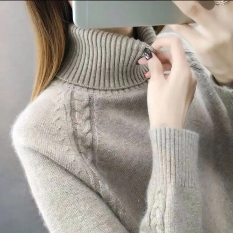 Women's Idle Style Turtleneck Sweater - Gray