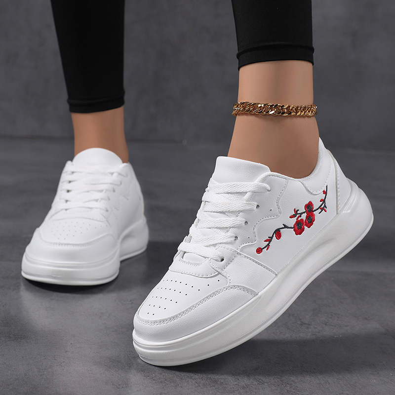 Women's Embroidered All-Match Flat-Heel Casual White Shoes
