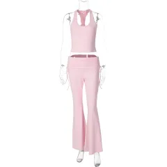 Fashion Casual Vest Slim-fit Solid Color Trousers Suit - Pink - View 1