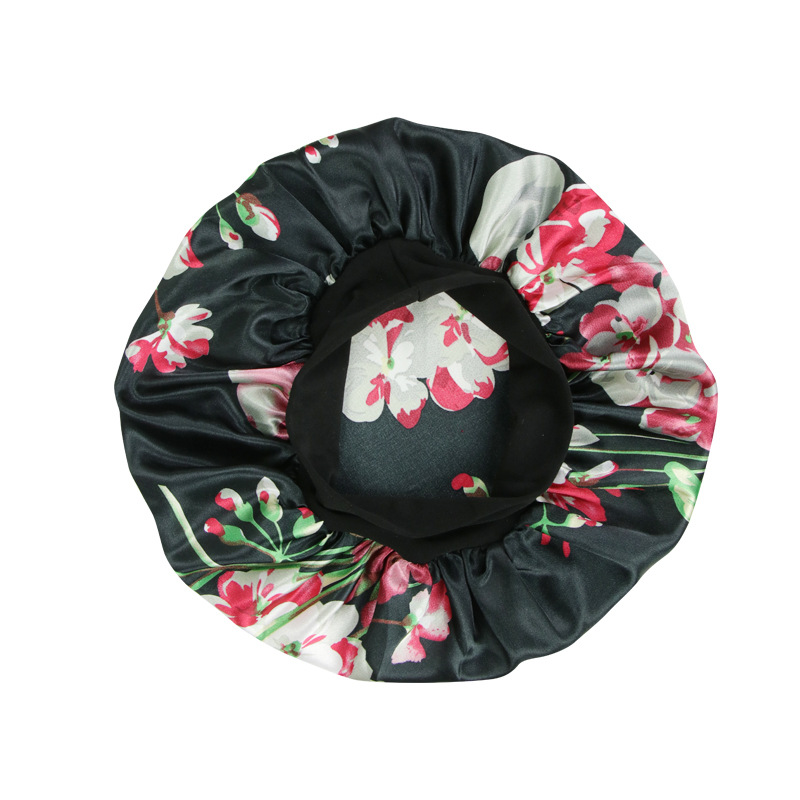 New Satin Print Nightcap Wide-brimmed Elastic Shower Cap - Image 7