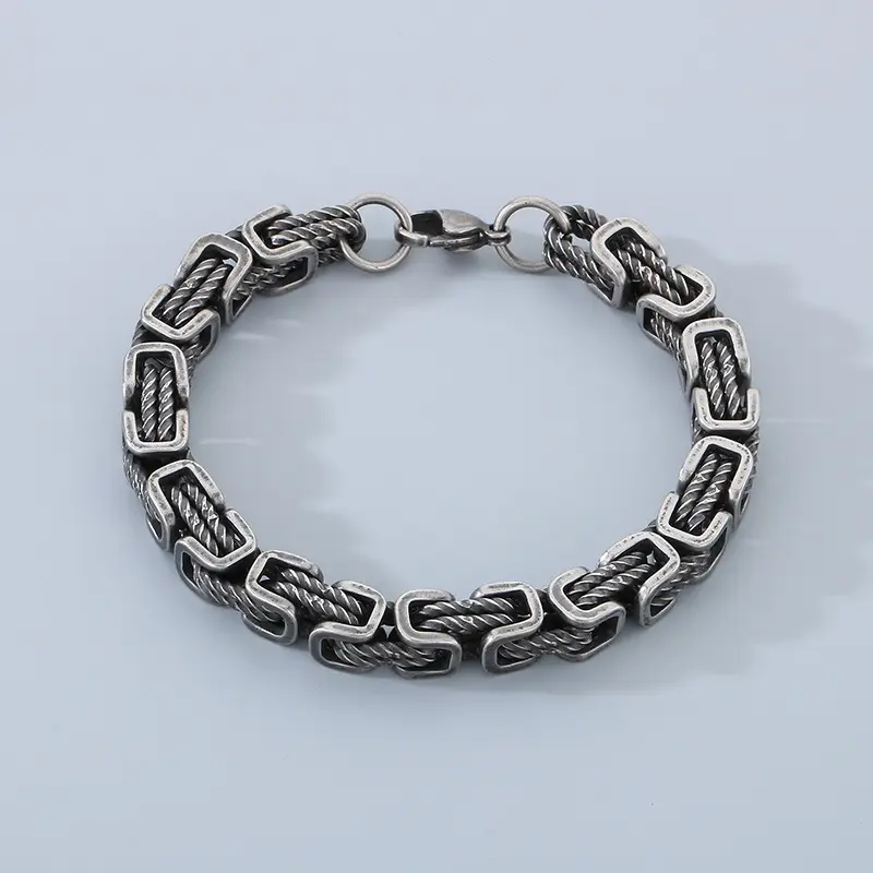 Retro Style Minimalist Hand Knotted Titanium Steel Mens Bracelet