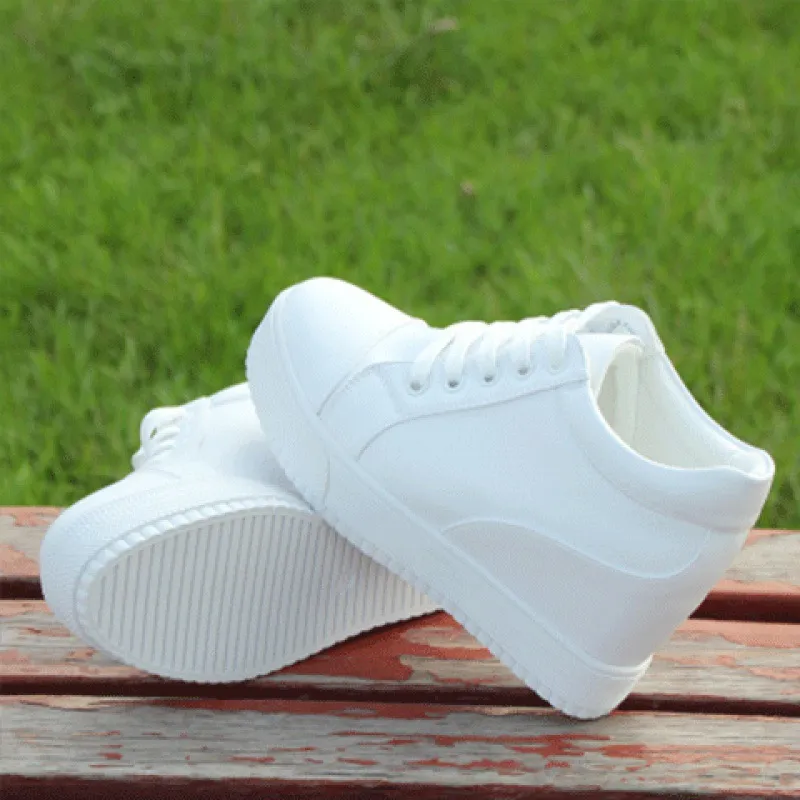 New Versatile Breathable White Shoes For Women Inner Height Increasing Casual Shoes - White