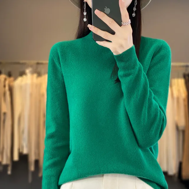 Turtleneck Pullover Women's Solid Color Loose Bottoming Sweater Emerald - Shop at LoveMi