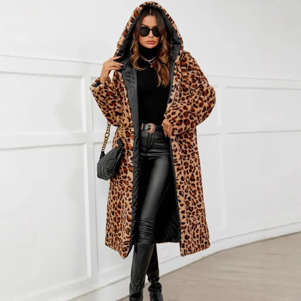 Long Womens Hooded Faux Fur Coat