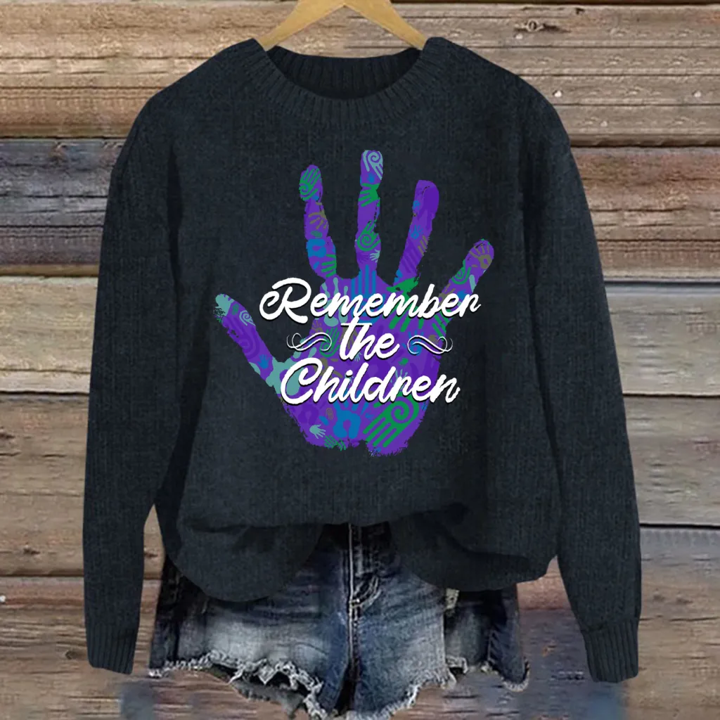 Women's European And American Fashion Heat Transfer Patch Pullover Sweater - Black