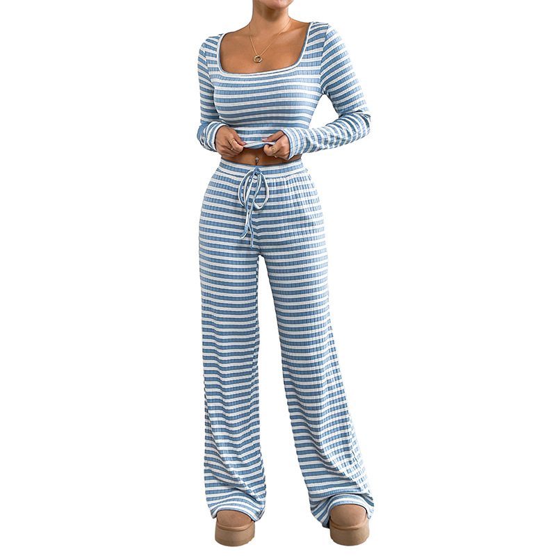 Short Home Casual Two-piece Suit Women's Sports Striped Hot Girl Slim Fit Suit