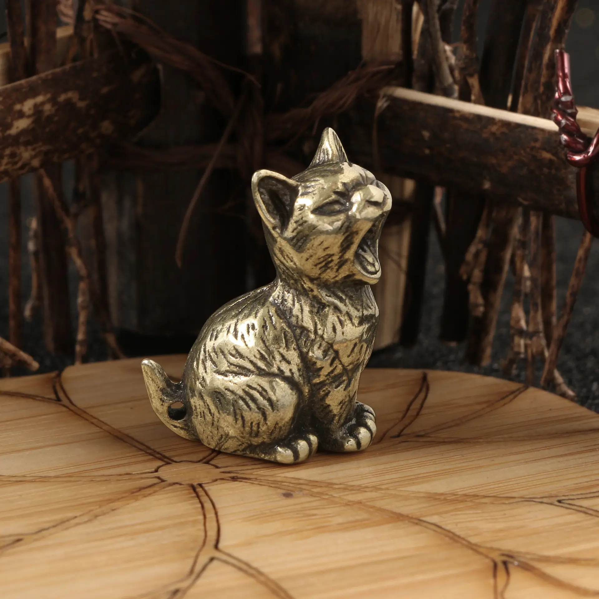 Brass Fortune Cat Ornament Keychain Pendant