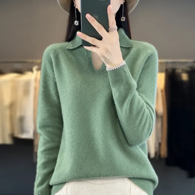Pure Wool Idle Style Knitted Bottoming Shirt High grade Top Spearmint - Shop at LoveMi