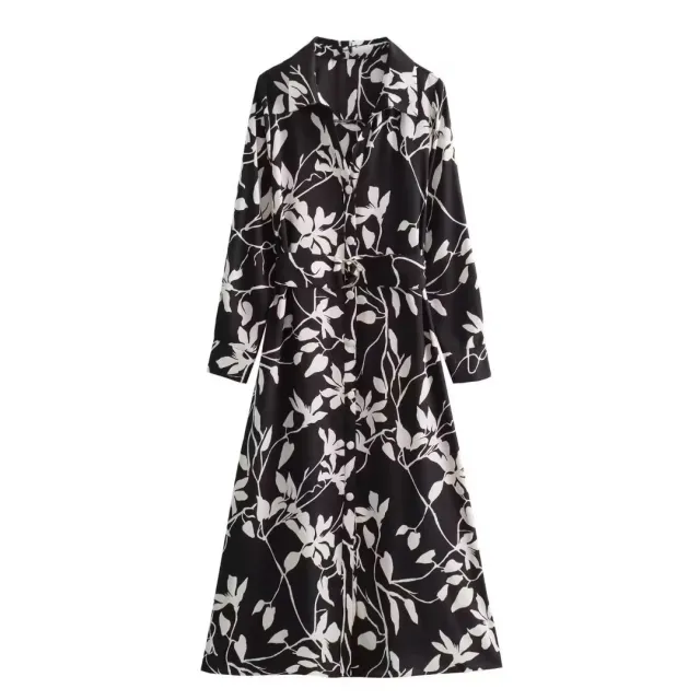 Spring And Summer New European Station Flower Print Shirt Dress Suit O1994 Dress L - Shop at LoveMi