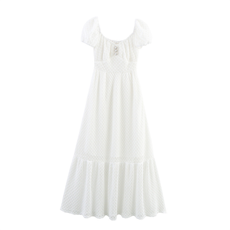 French Style Platycodon Grandiflorum White Pure Style Off-shoulder Waist-controlled Large Hem Dress