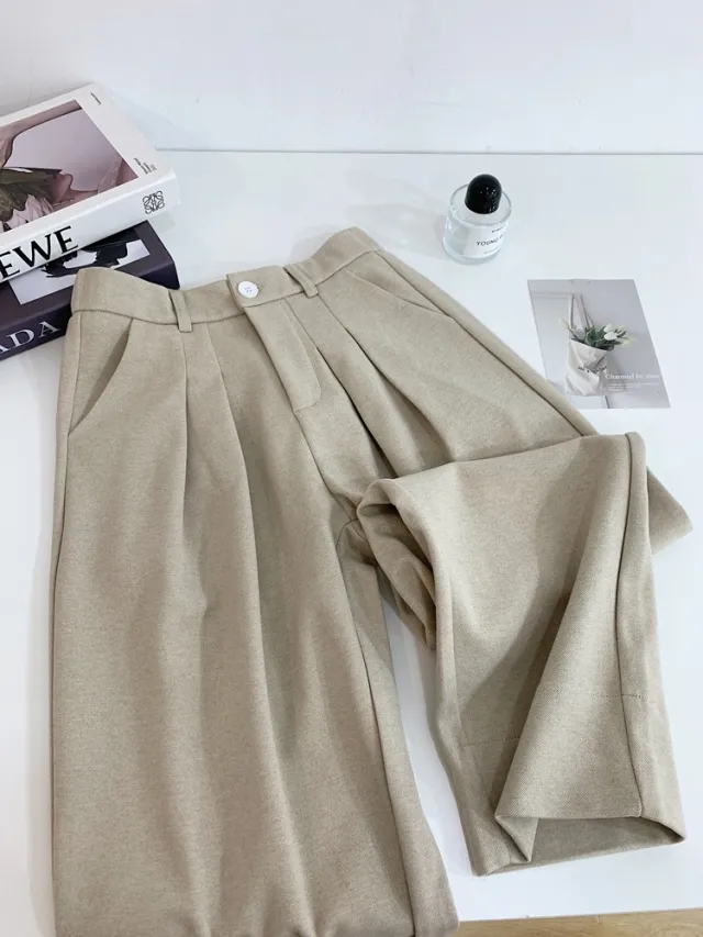 Draping Effect Harem Pants Loose Wool Suit Pants Casual Pants Cropped Pants Oats M - Shop at LoveMi
