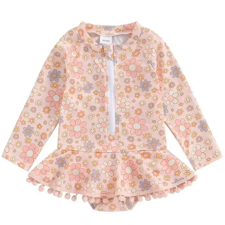 Fashion Long Sleeve Printed Princess Lace Swimsuit