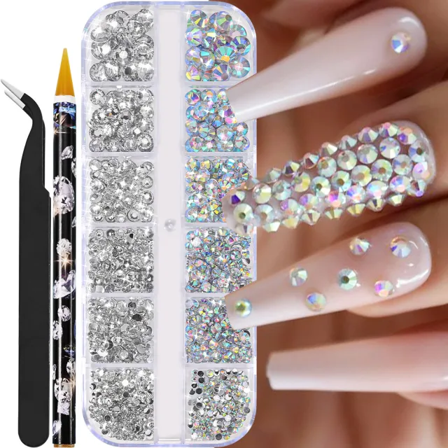 Nail Drill Accessories AB Mixed Color 12 Grid Strip Box Illusion White Diamond Ab Color - Shop at LoveMi