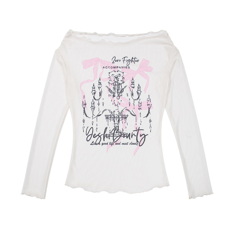 Women's American-style Off-shoulder Long-sleeved T-shirt