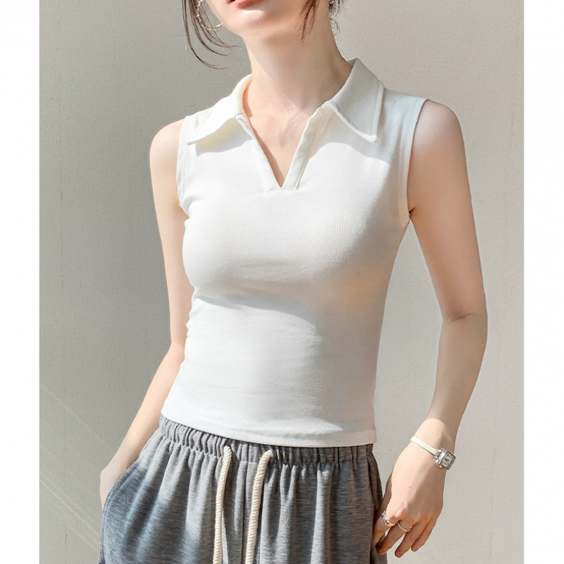 New Outdoor Slim Fit Slimming White Lapel Inner Wear Blouse
